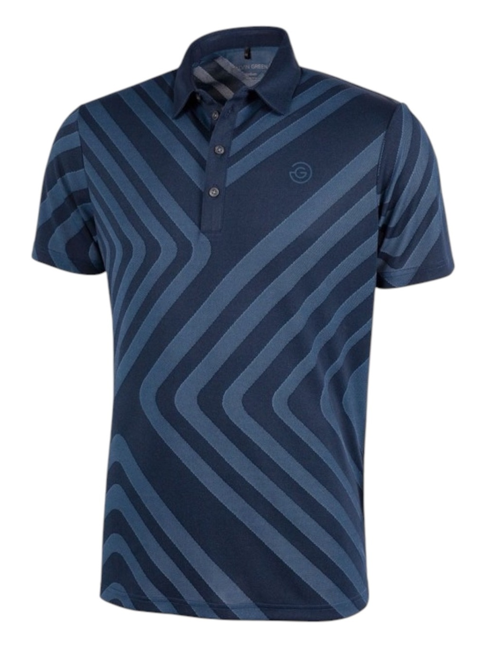 Galvin Green Malone Ventil 8+Navy/Blue Geometric Stripe Golf Polo (L)